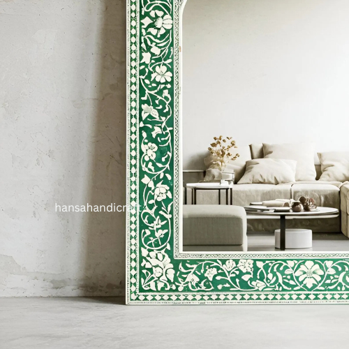 Mugal Inspired Jharokha Mirror / Rectangle Bone Inlay Mirror / Floral Pattern Handcrafted Mirror / Decorative Wall Mirror Inlay Design -Hansa handicft - Hansa Handicraft