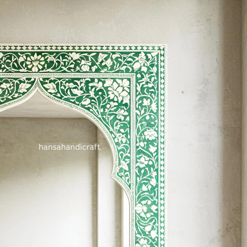 Mugal Inspired Jharokha Mirror / Rectangle Bone Inlay Mirror / Floral Pattern Handcrafted Mirror / Decorative Wall Mirror Inlay Design -Hansa handicft - Hansa Handicraft