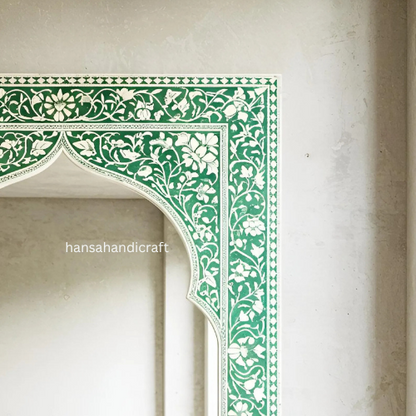 Mugal Inspired Jharokha Mirror / Rectangle Bone Inlay Mirror / Floral Pattern Handcrafted Mirror / Decorative Wall Mirror Inlay Design -Hansa handicft - Hansa Handicraft