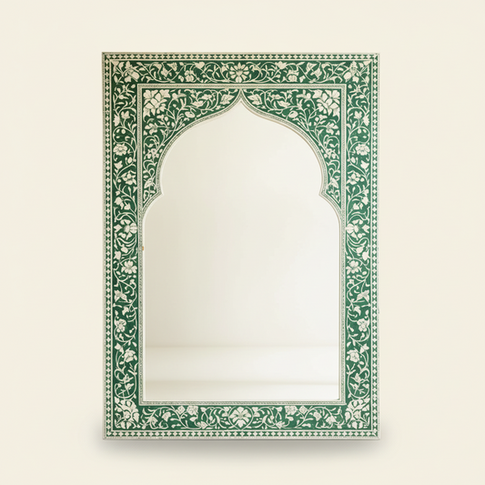 Mugal Inspired Jharokha Mirror / Rectangle Bone Inlay Mirror / Floral Pattern Handcrafted Mirror / Decorative Wall Mirror Inlay Design -Hansa handicft - Hansa Handicraft