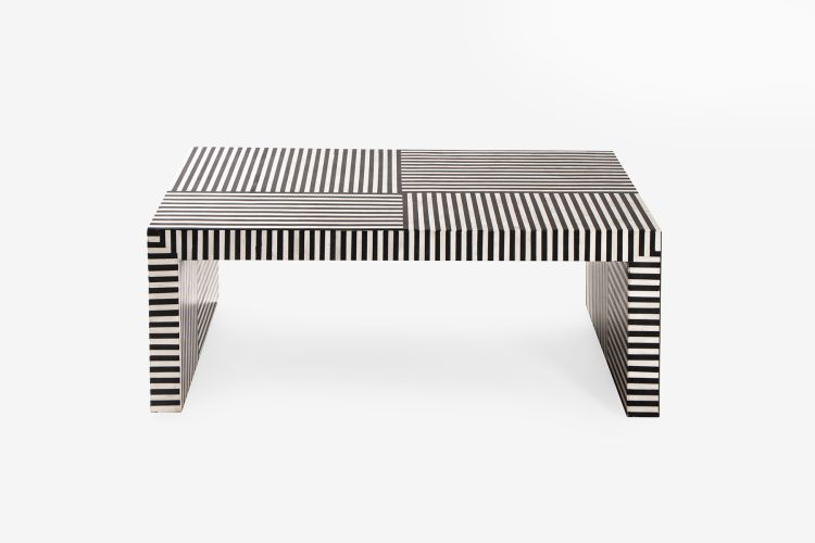 Bone Inlay Rectangle Coffee Table  Design With Iron Legs