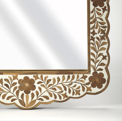 Bone Inlay Mirror Frame Handmade Decor Floral Design Wood Frame Entryway, Hallway, Living Room, Closet Mirror