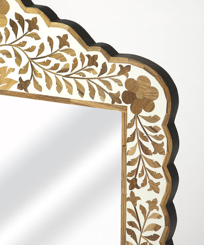 Bone Inlay Mirror Frame Handmade Decor Floral Design Wood Frame Entryway, Hallway, Living Room, Closet Mirror