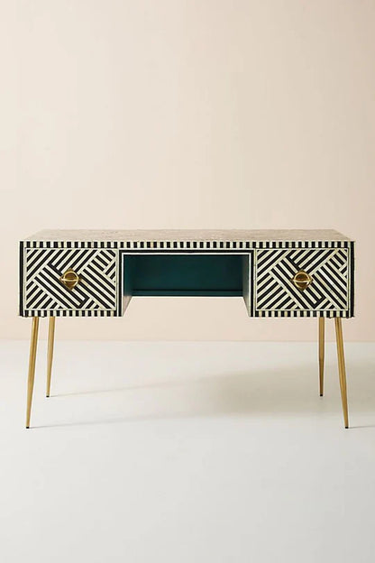Bone Inlay Desk Geometrical Design Hansa Handicraft