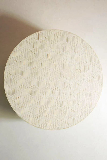 Bone Inlay Round Coffee Table for Home Centre Table Geometrical Pattern by Hansa Handicraft