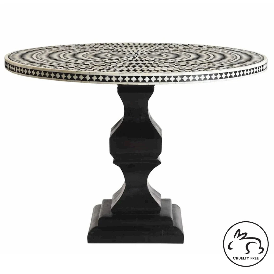 Bone Inlay Black Diamond Round Dining Table- Hansa Handicraft