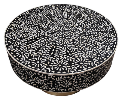 Bone Inlay Round Coffee Table for Home Floral Pattern with Wide base Centre Table by Hansa Handicraft