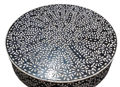 Bone Inlay Round Coffee Table for Home Floral Pattern with Wide base Centre Table by Hansa Handicraft