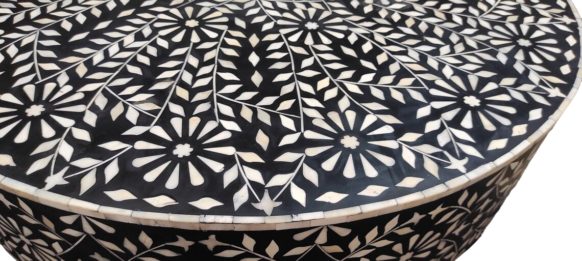 Bone Inlay Round Coffee Table for Home Floral Pattern with Wide base Centre Table by Hansa Handicraft