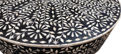 Bone Inlay Round Coffee Table for Home Floral Pattern with Wide base Centre Table by Hansa Handicraft