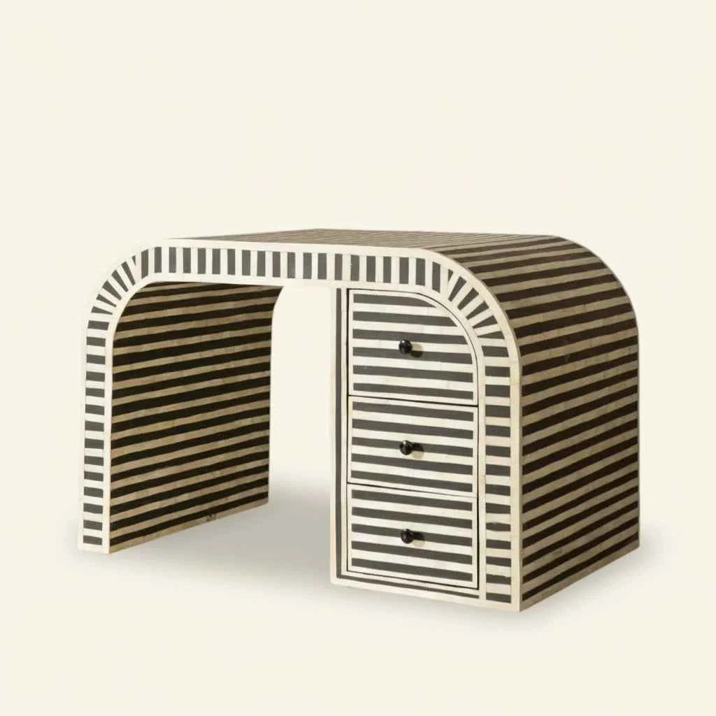 Bone Inlay 3 Drawers Waterfall Desk Black