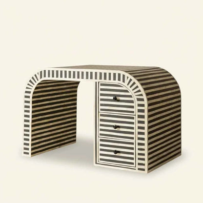 Bone Inlay 3 Drawers Waterfall Desk Black