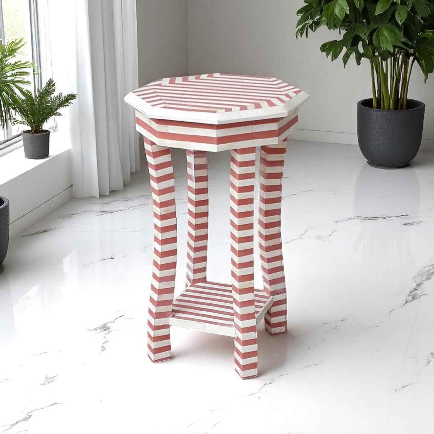 Handmade Bone Inlay Side Table – Camel Bone & Resin End Table by HANA EXPORTS