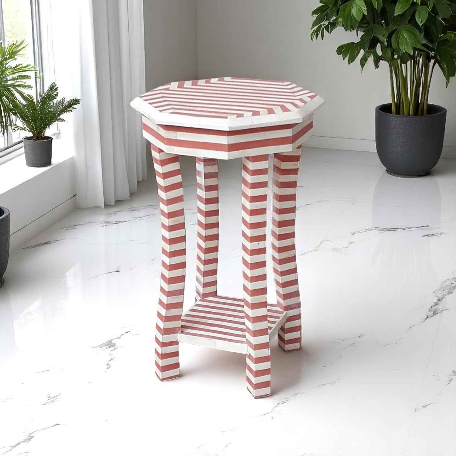 Handmade Bone Inlay Side Table – Camel Bone & Resin End Table by HANA EXPORTS