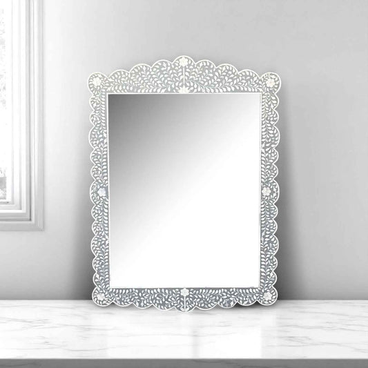Handmade Bone Inlay Mirror Frame – Modern Pattern by HANA EXPORTS | Resin & Wood Decor