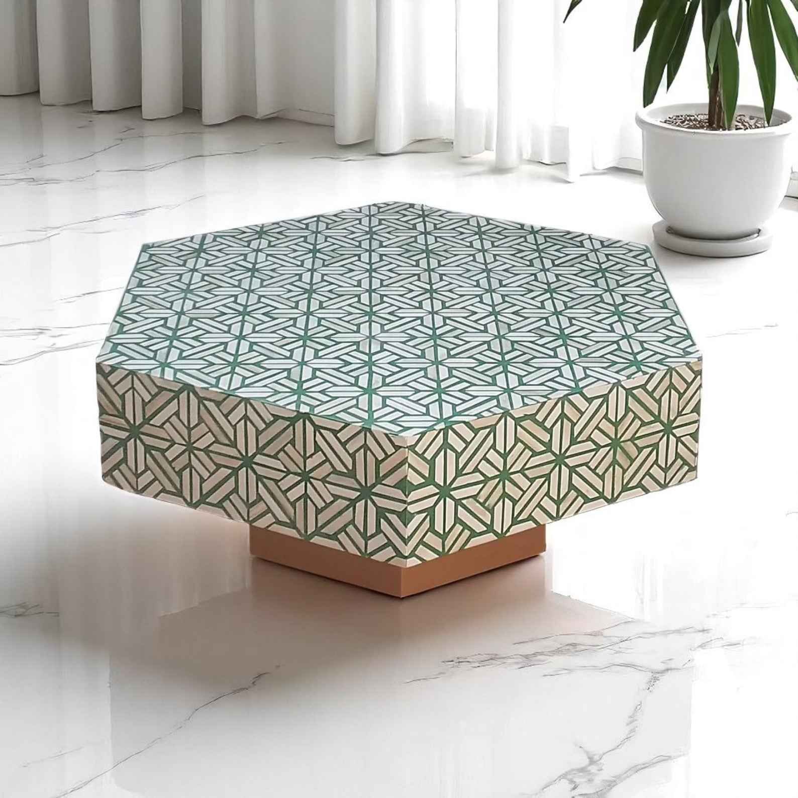 Handmade Bone Inlay Coffee Table - Camel Bone & Resin Furniture by Hansa Handicraft
