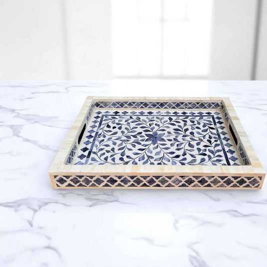 Handmade Bone Inlay Serving Tray – Decorative Resin Tray by HANA EXPORTS