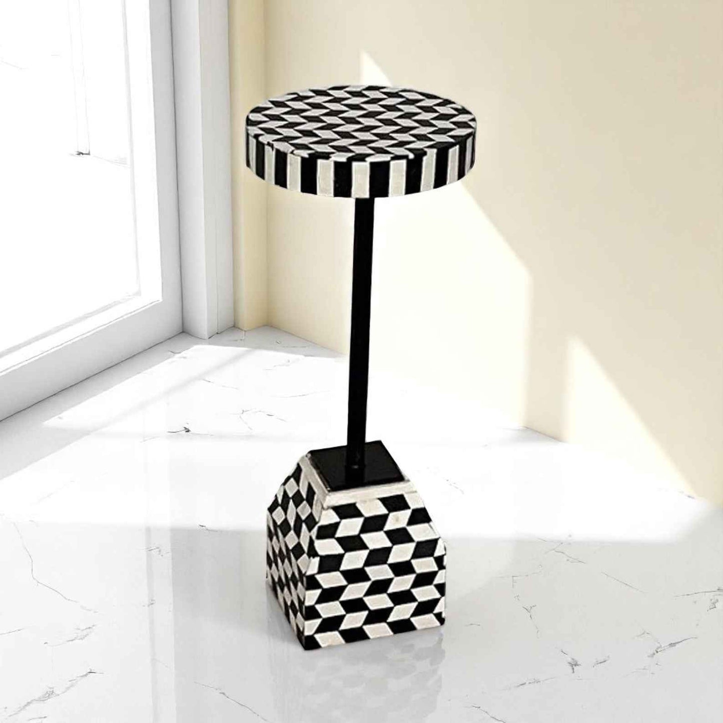 Handmade Bone Inlay Wooden Side Table – Camel Bone & Resin End Table by HANA EXPORTS