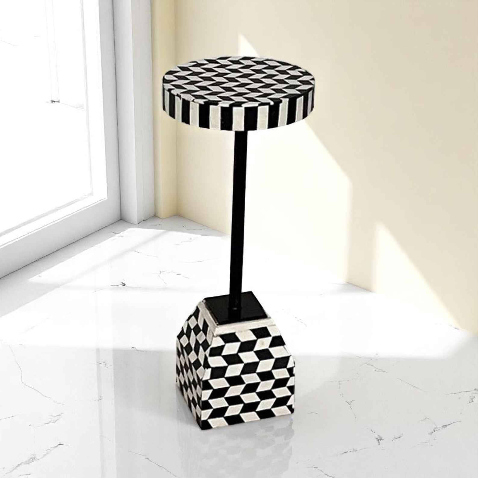 Handmade Bone Inlay Wooden Side Table – Camel Bone & Resin End Table by HANA EXPORTS