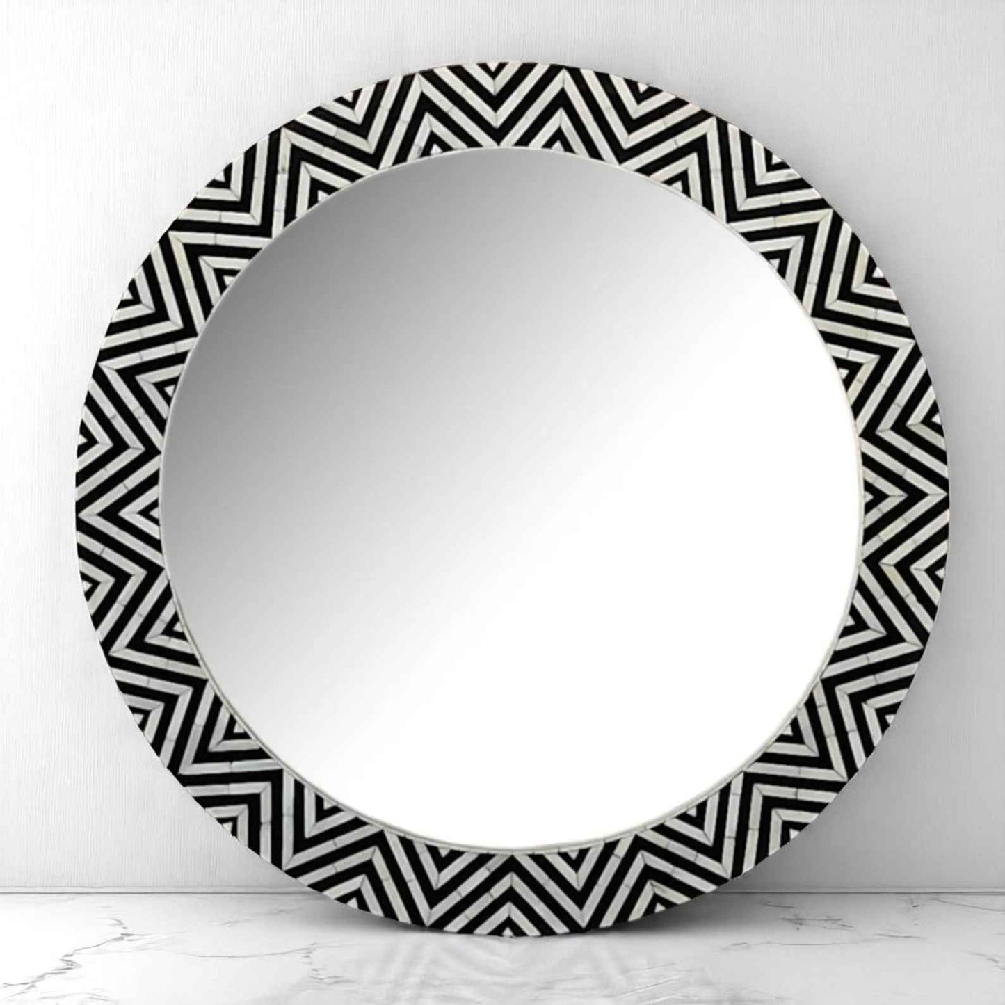 Handmade Bone Inlay Mirror Frame | Modern Pattern Wood Frame by Hana Exports
