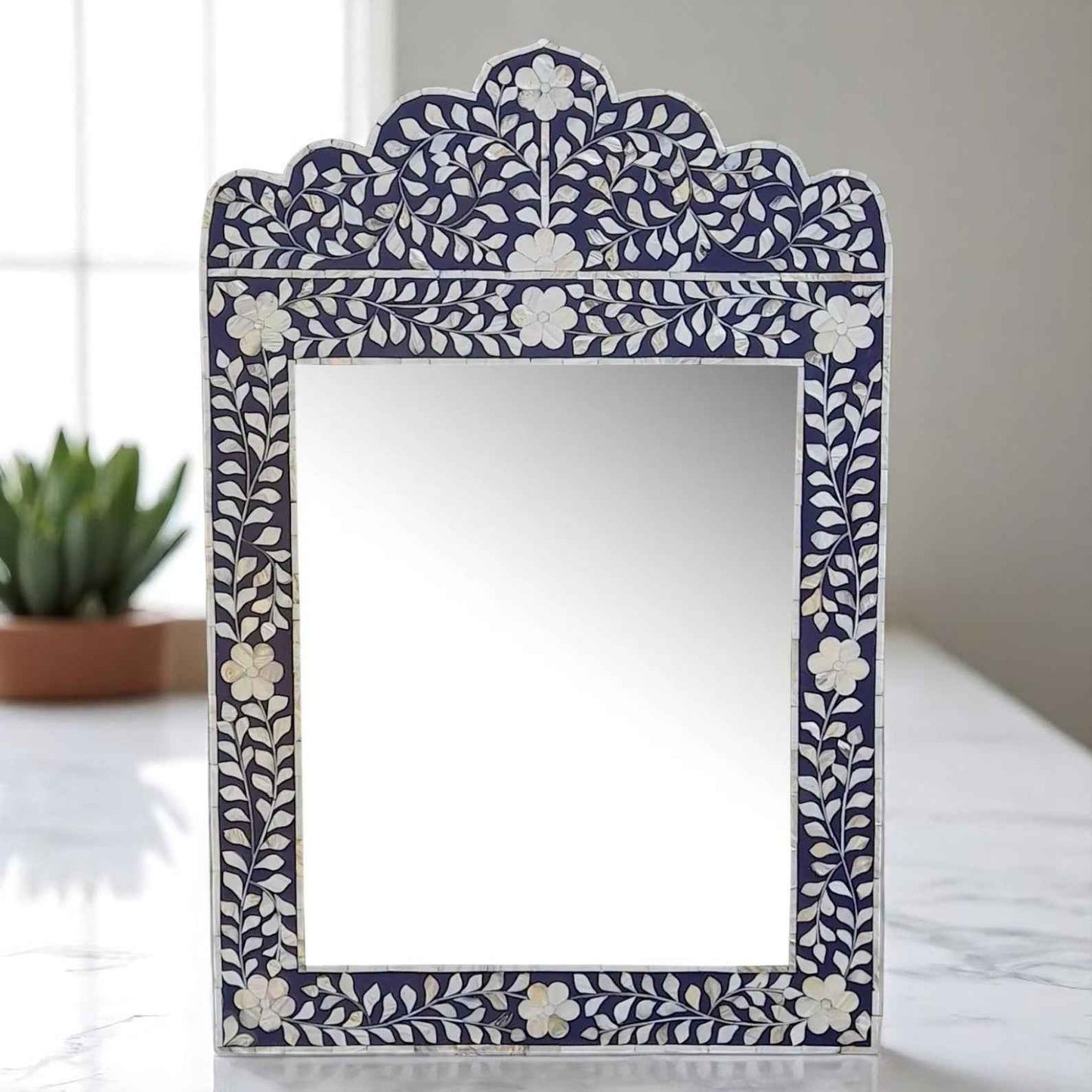 Handmade MOP Inlay Mirror Frame – Modern Mother of Pearl Wall Decor by HANA EXPORTS