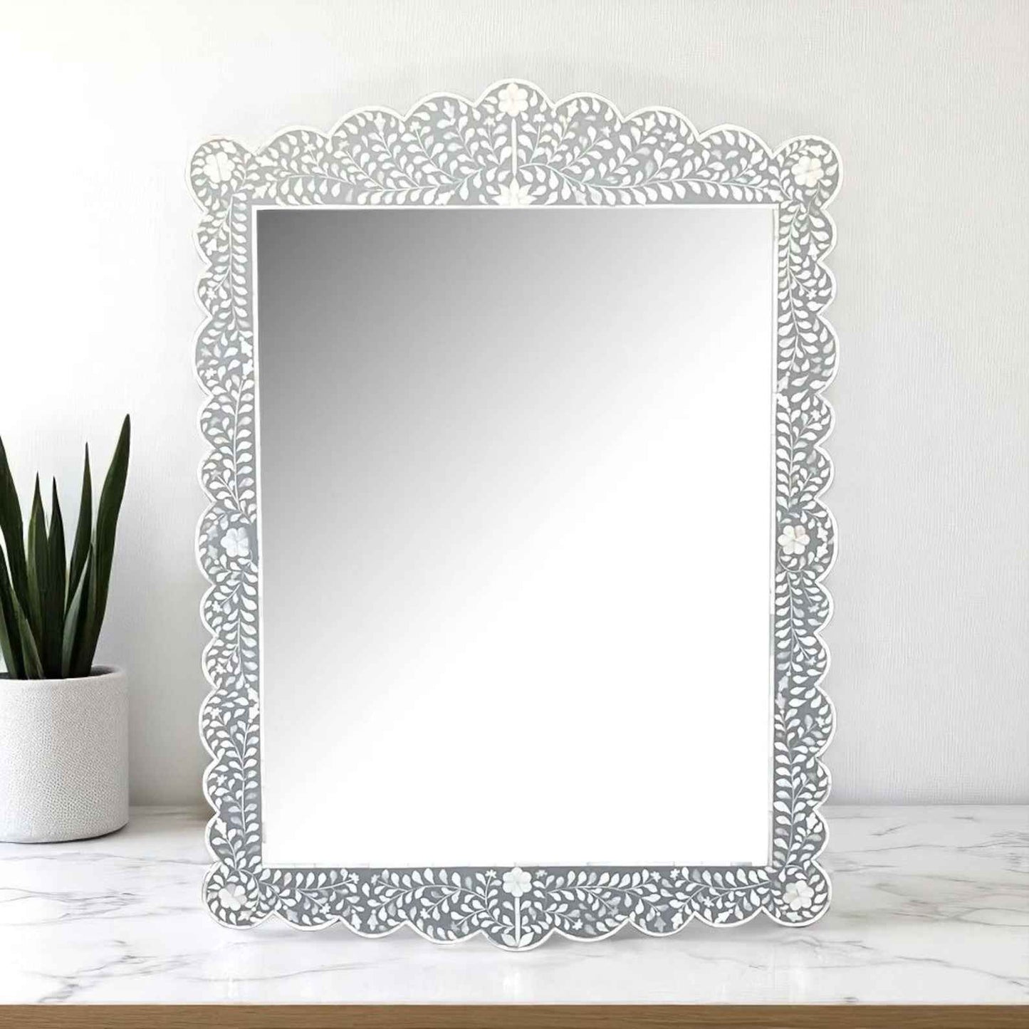 Handmade Bone Inlay Mirror Frame – Modern Pattern by HANA EXPORTS | Resin & Wood Decor