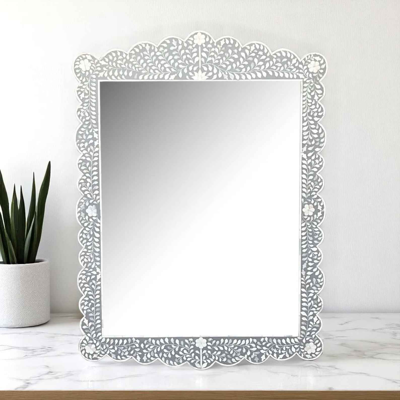Handmade Bone Inlay Mirror Frame - Modern Pattern by HANA EXPORTS | Resin & Wood Decor