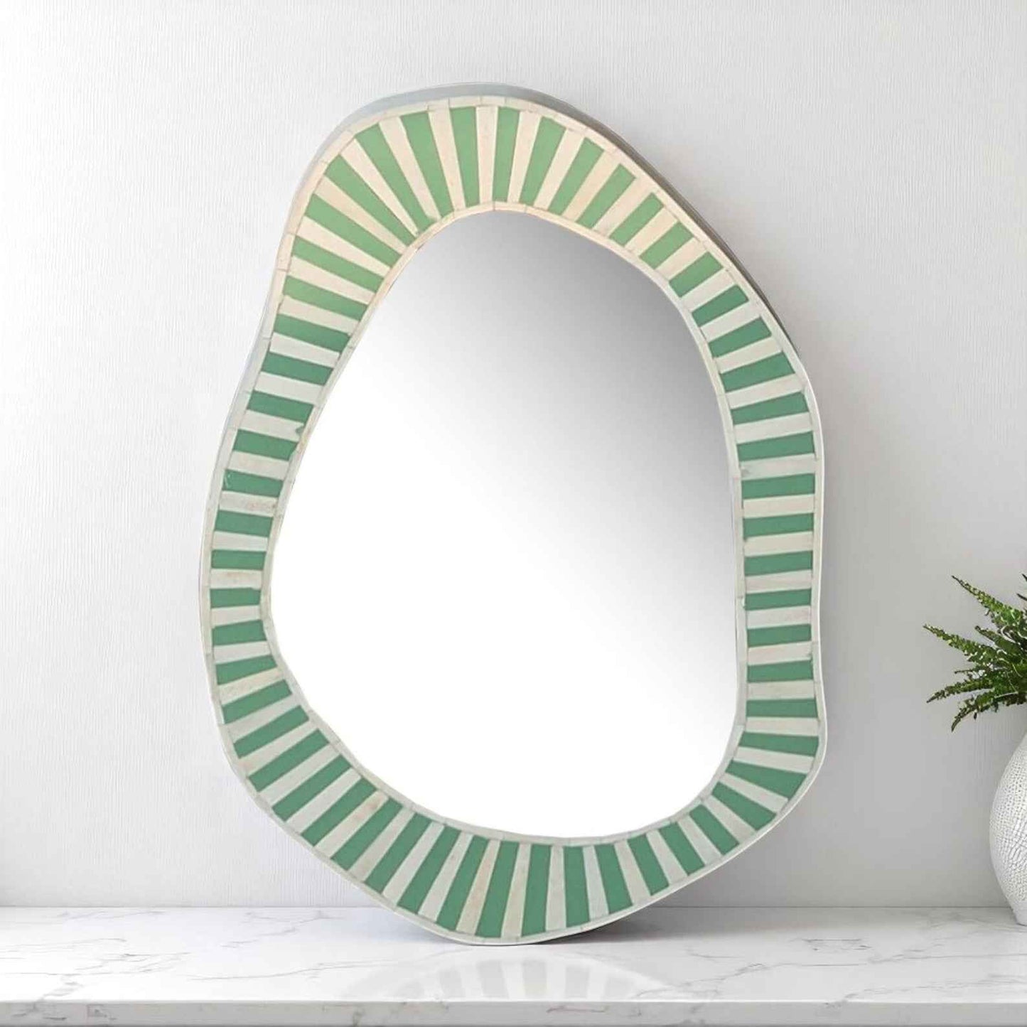 Handmade Bone Inlay Modern Mirror Frame | Camel Bone & Resin Wall Decor by HANA EXPORTS