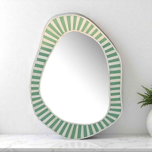 Handmade Bone Inlay Modern Mirror Frame | Camel Bone & Resin Wall Decor by HANA EXPORTS