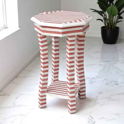 Handmade Bone Inlay Side Table - Camel Bone & Resin End Table by HANA EXPORTS