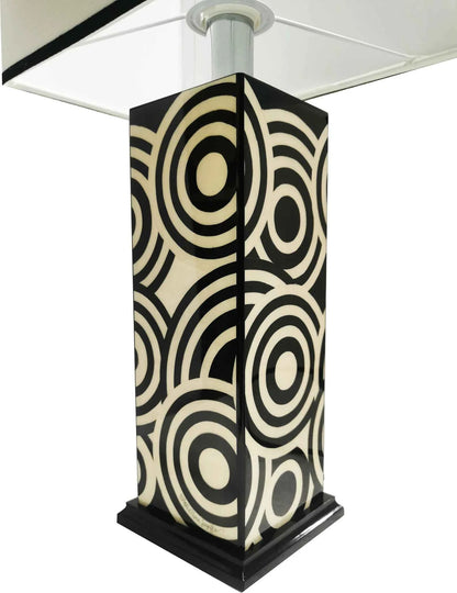 Black & White Circle Inlay Wooden Table Lamp – Handmade by Hansa Handicraft