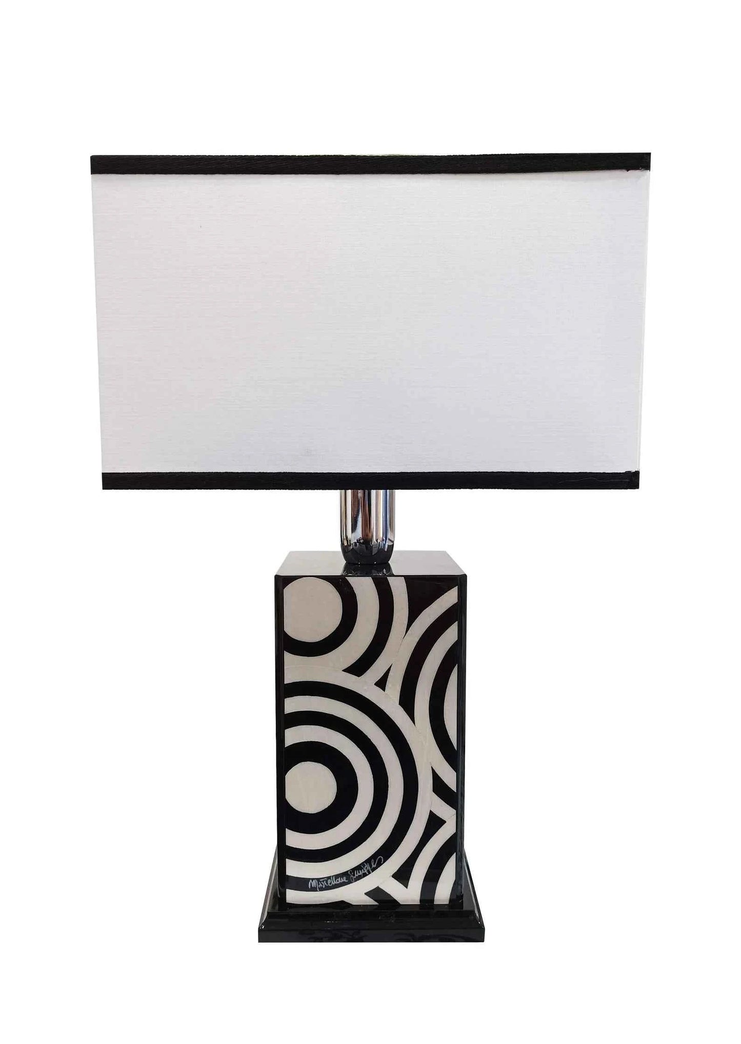 Black & White Circle Inlay Wooden Table Lamp – Handmade by Hansa Handicraft