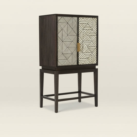 Home Bar, Bone Inlay Liquor Storage, Double Door Gin & Wine Cabinet-HANSA handicraft - Hansa Handicraft