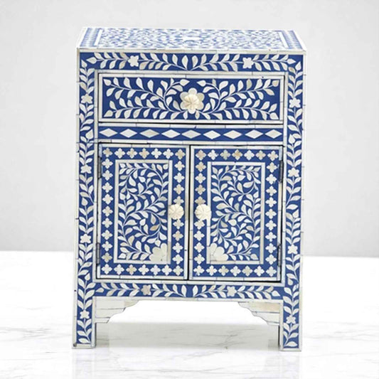 Handmade Bone Inlay Bedside Table – Modern Camel Bone & Wood Nightstand by HANA EXPORTS