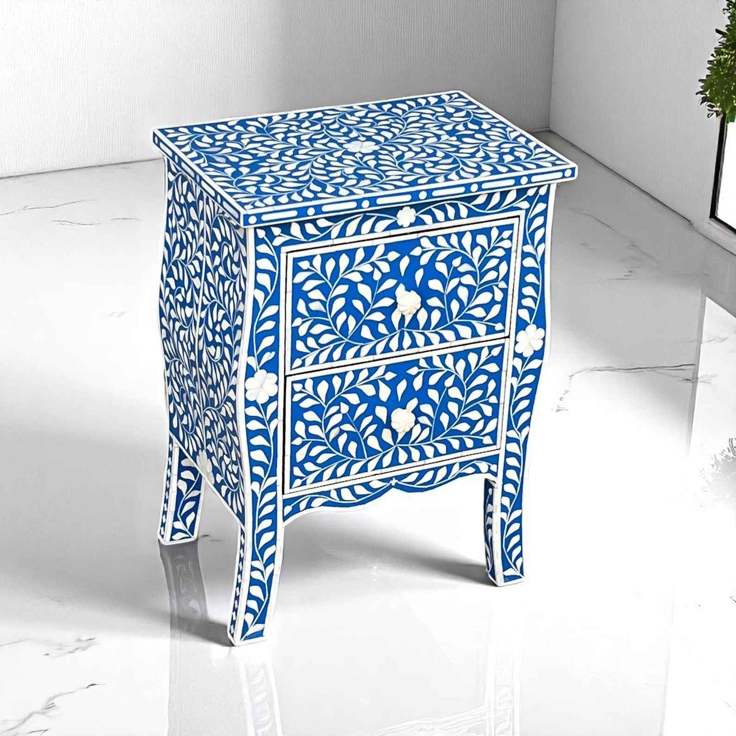 Handmade Bone Inlay Bedside Table – Modern Nightstand by HANA EXPORTS