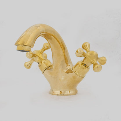 Single-Hole Unlacquered Brass Bathroom Sink Vanity Faucet with Double Simple Cross – HANSA HANDICRAFT
