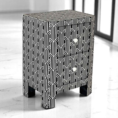 Handmade Bone Inlay Nightstand – 2 Drawer Floral Side Table by Hana Exports
