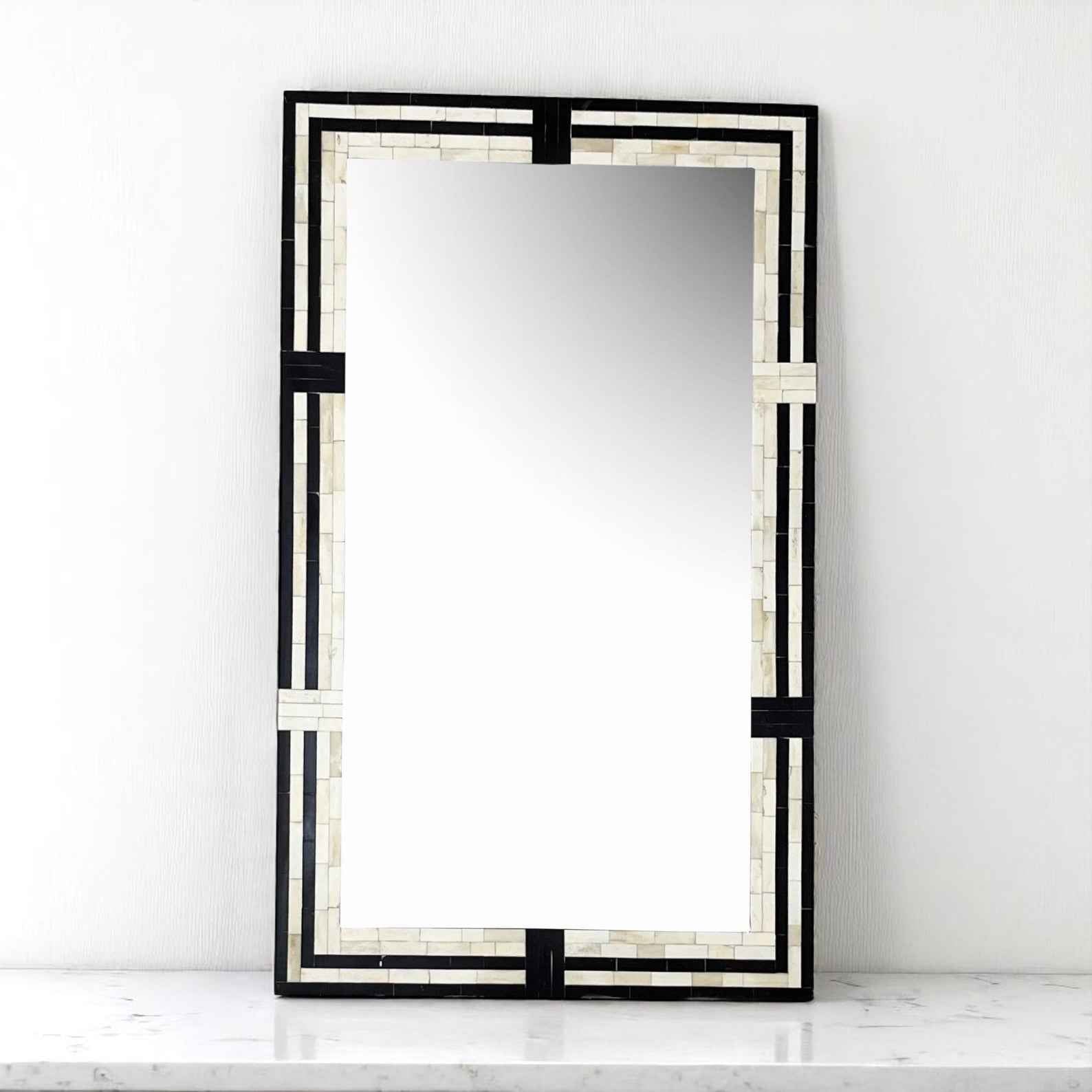 Blue Bone Inlay Mirror Frame – 48x30 in Handmade Floral Wall Décor by Hana Exports