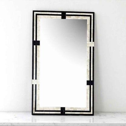 Blue Bone Inlay Mirror Frame – 48x30 in Handmade Floral Wall Décor by Hana Exports