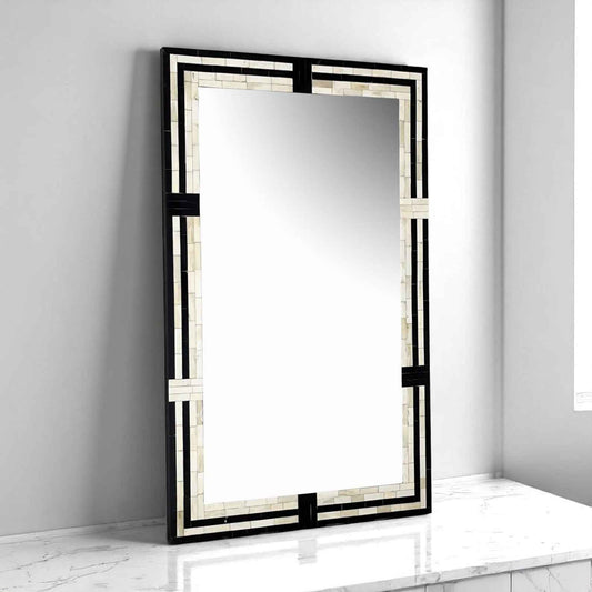 Blue Bone Inlay Mirror Frame – 48x30 in Handmade Floral Wall Décor by Hana Exports