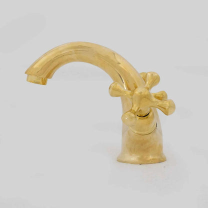 Single-Hole Unlacquered Brass Bathroom Sink Vanity Faucet with Double Simple Cross – HANSA HANDICRAFT