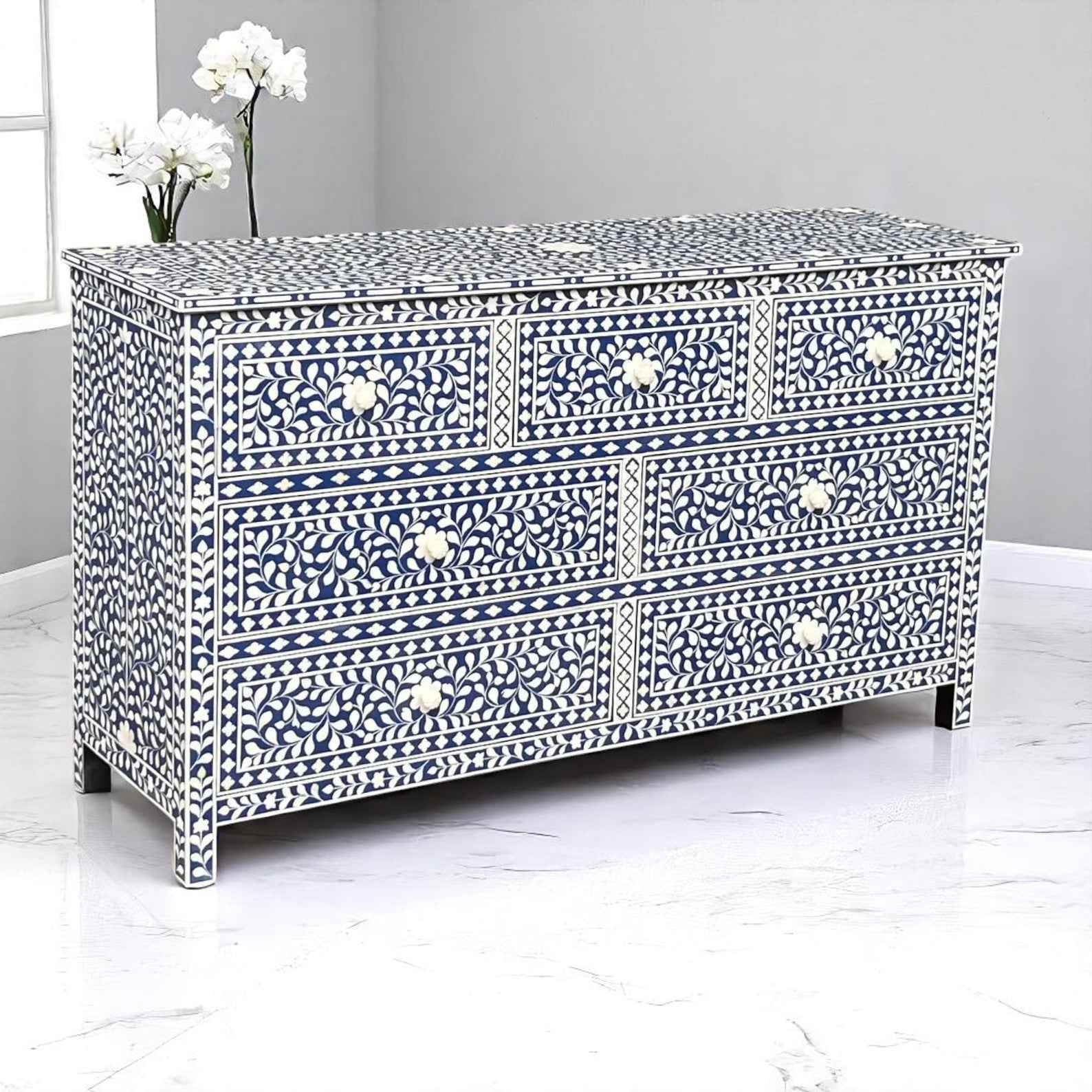 Handmade Bone Inlay Sideboard Cabinet – Camel Bone & Resin Furniture by HANA EXPORTS