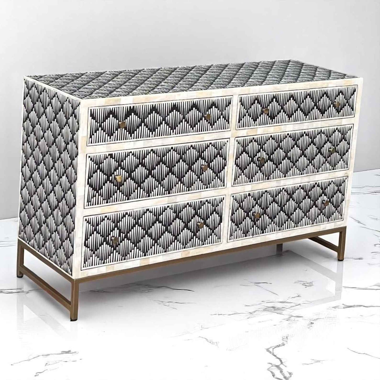 Handmade Bone Inlay Sideboard Cabinet – Camel Bone & Resin Storage by HANA EXPORTS