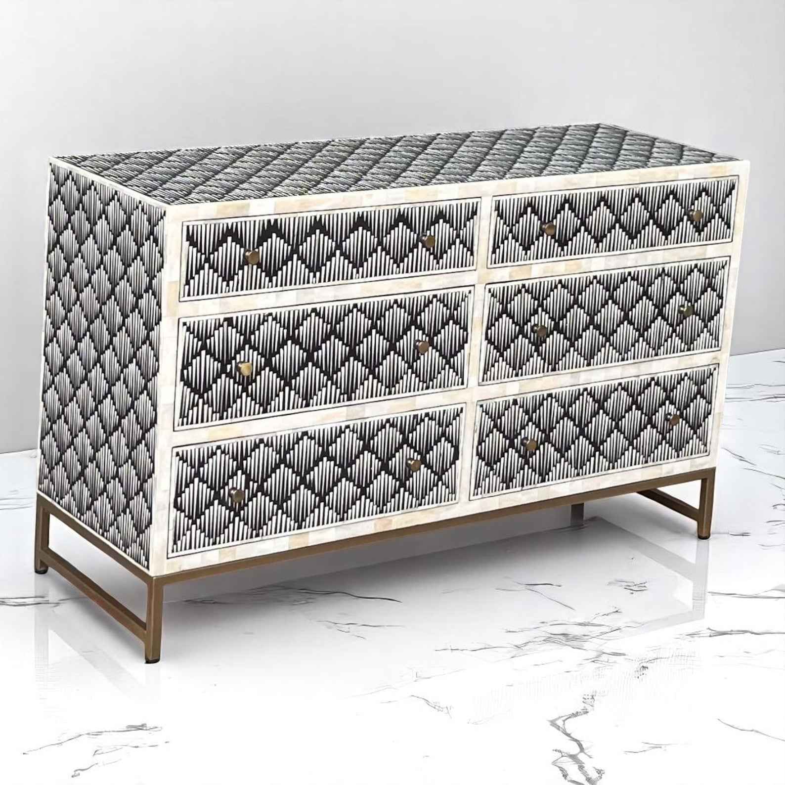 Handmade Bone Inlay Sideboard Cabinet – Camel Bone & Resin Storage by HANA EXPORTS