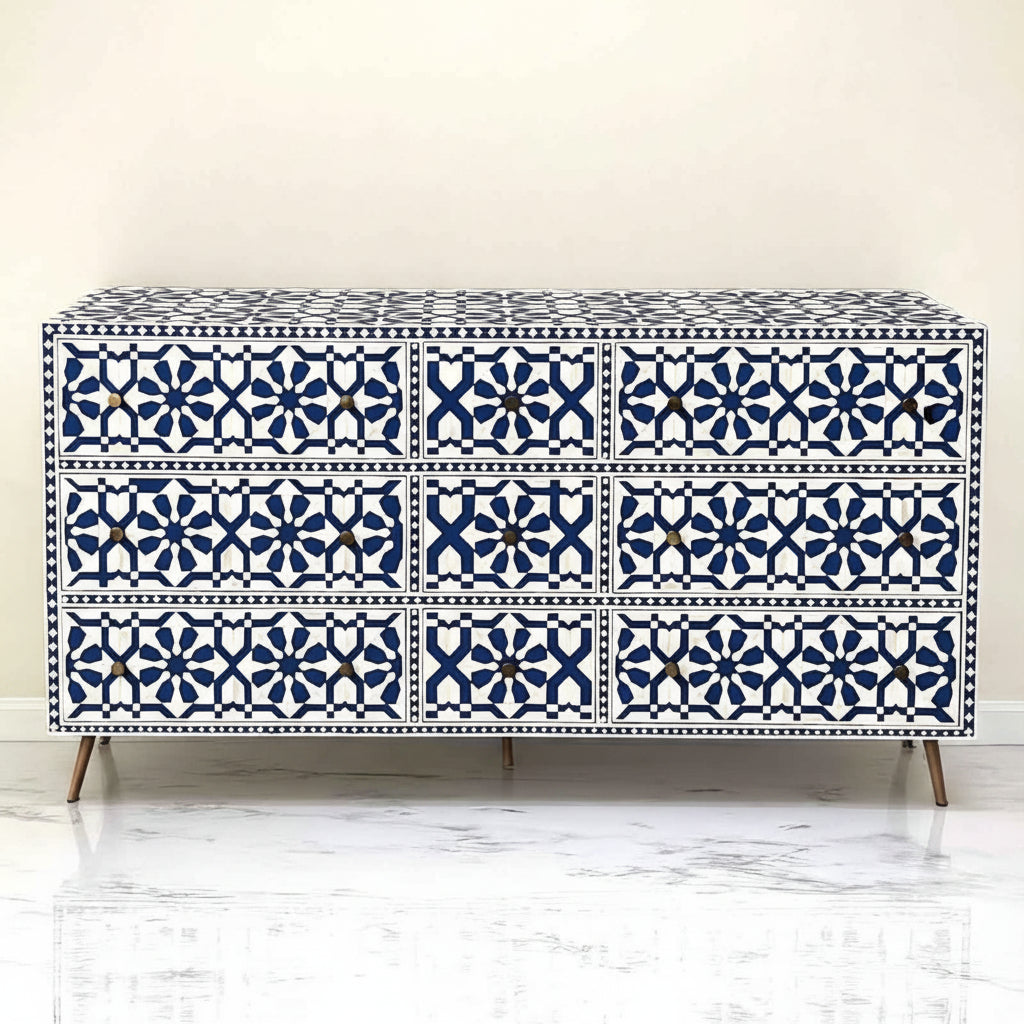 Handmade Bone Inlay Sideboard Cabinet - Camel Bone & Resin Furniture by HANA EXPORTS