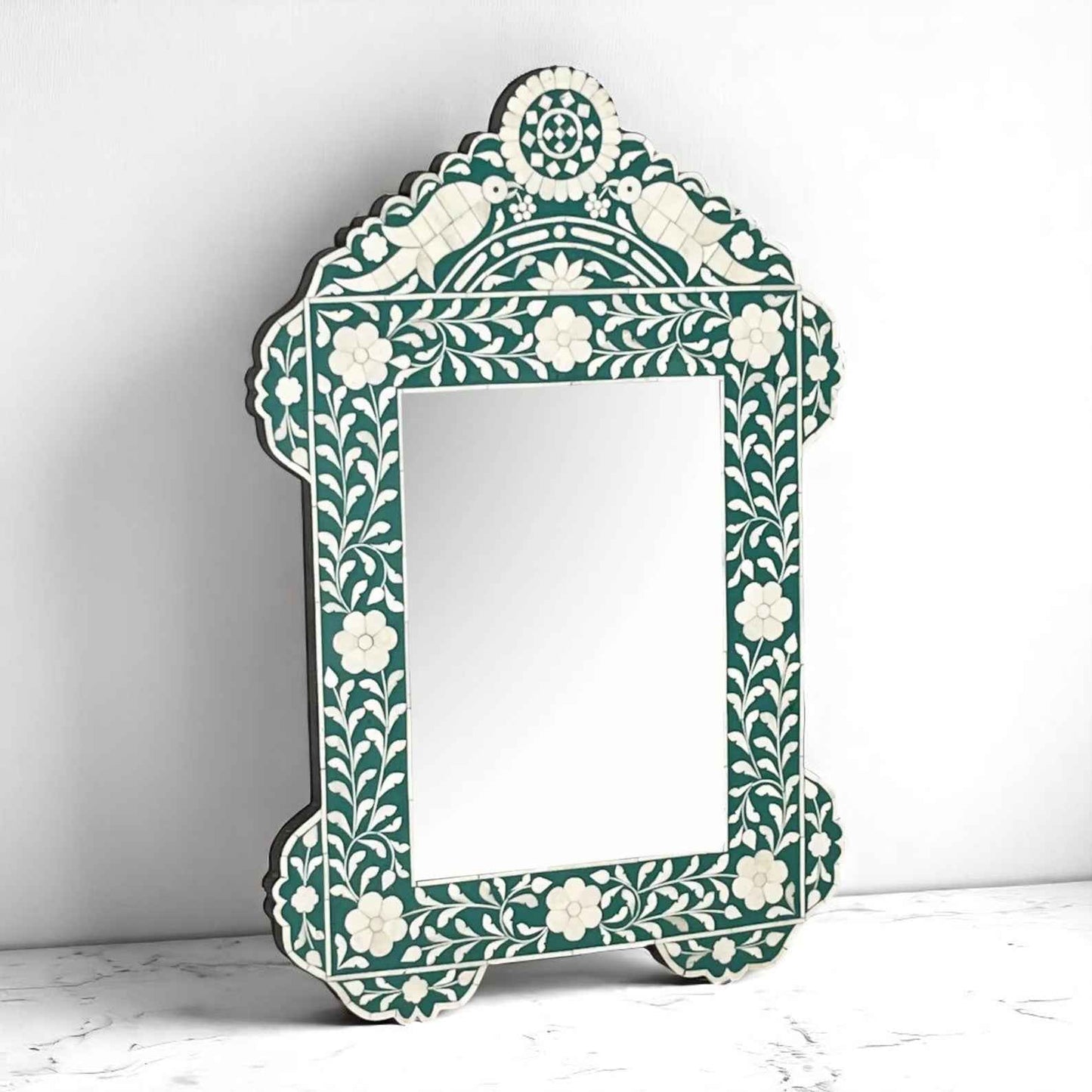 Handmade Bone Inlay Mirror Frame – Floral Wall Decor – 20"x30" by Hana Exports