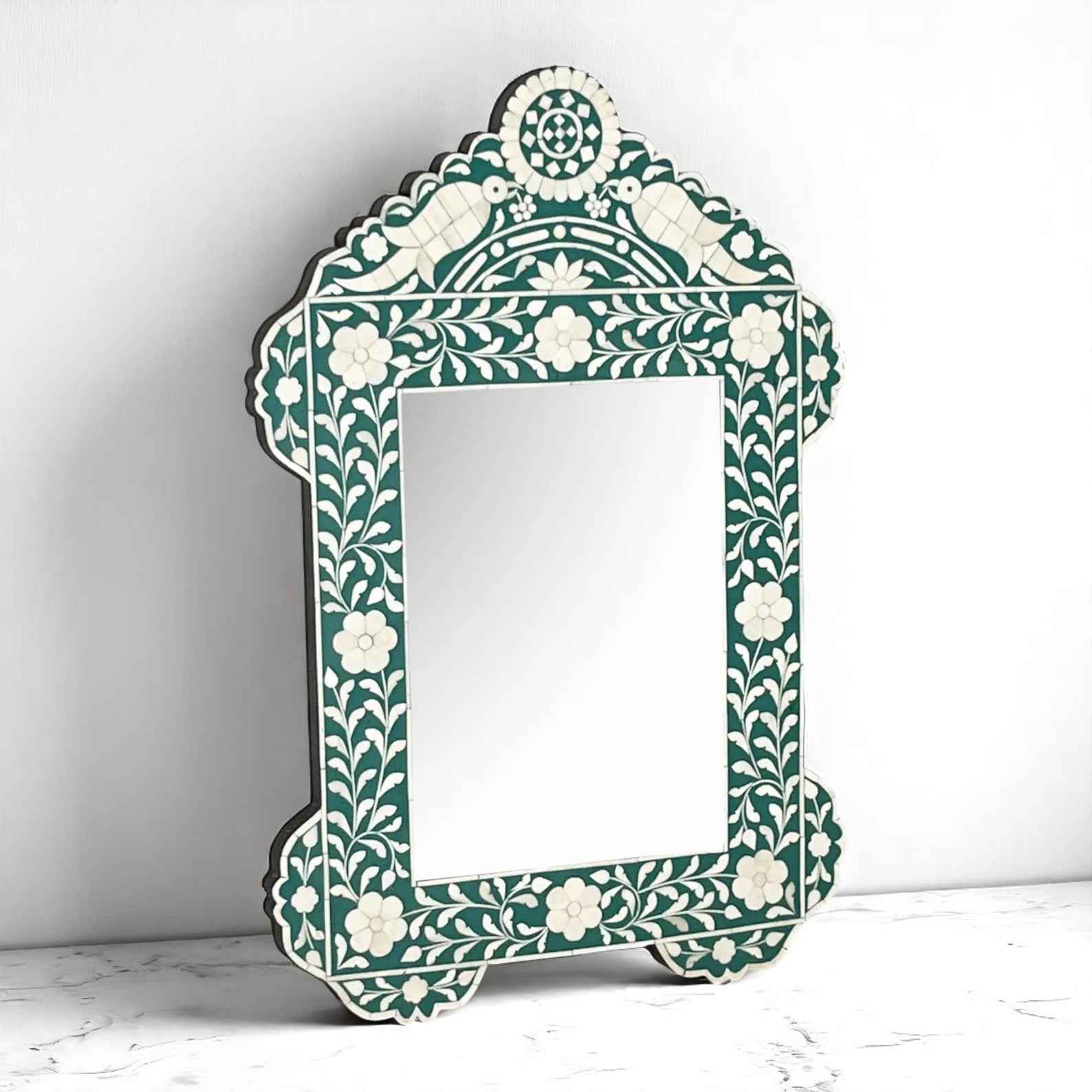Handmade Bone Inlay Mirror Frame – Floral Wall Decor – 20"x30" by Hana Exports