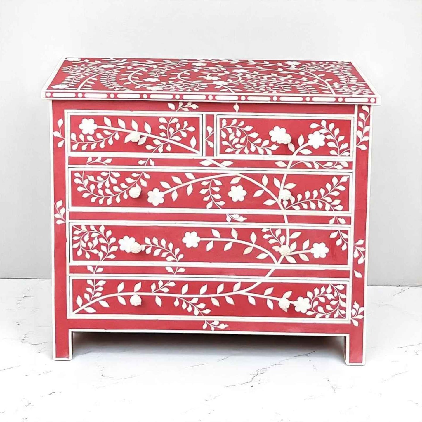 Handmade Bone Inlay Sideboard Cabinet – Floral Pattern Storage Furniture by HANA EXPORTS