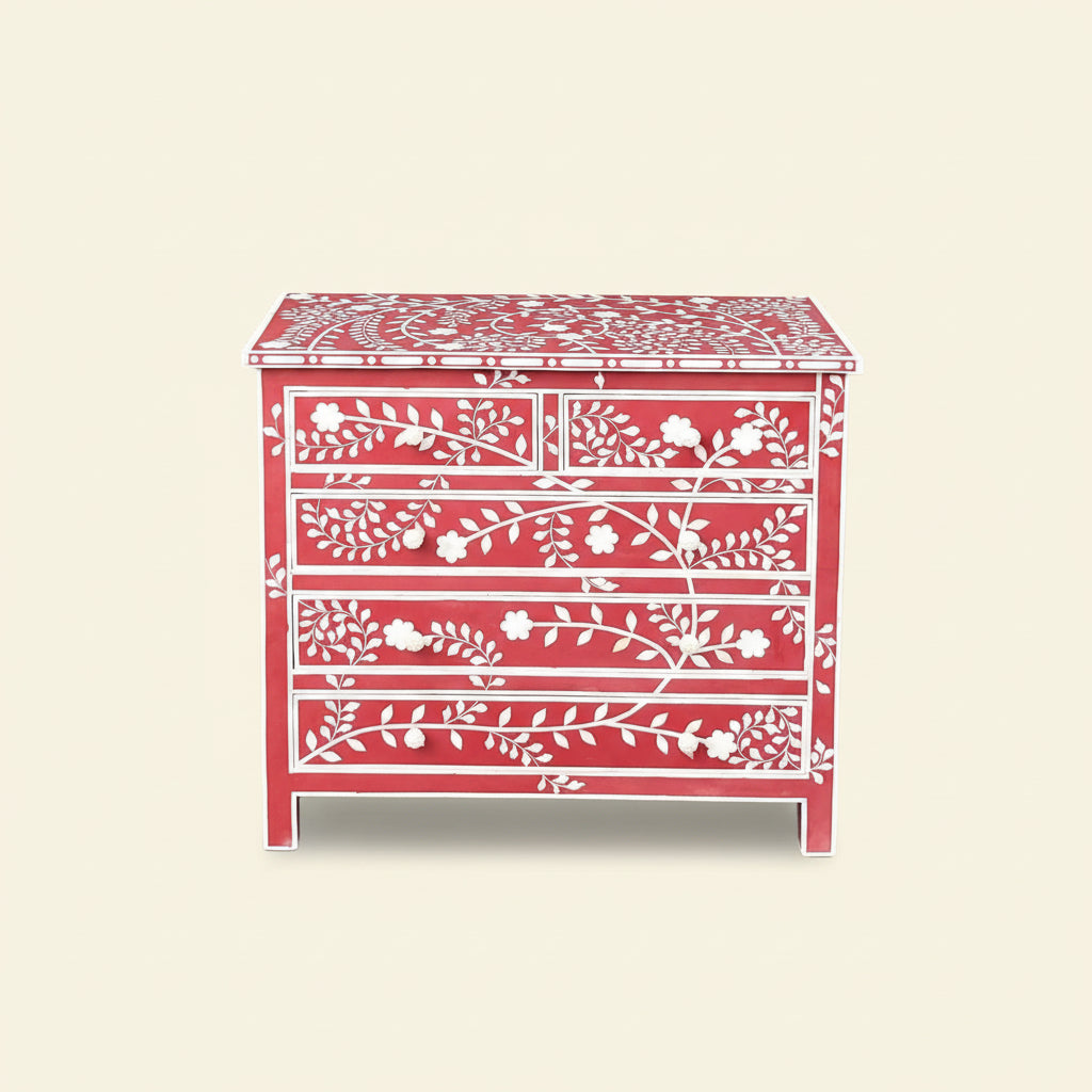 Handmade Bone Inlay Sideboard Cabinet - Floral Pattern Storage Furniture by HANA EXPORTS