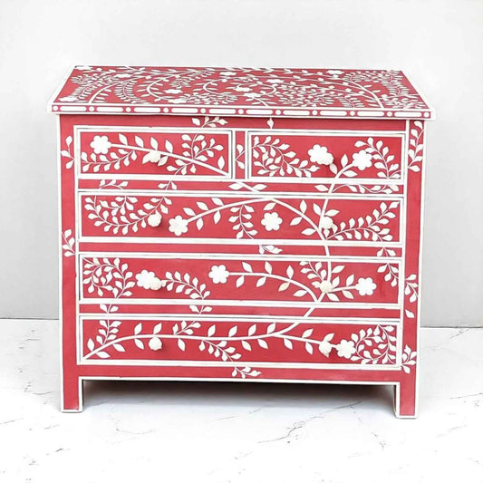 Handmade Bone Inlay Sideboard Cabinet – Floral Pattern Storage Furniture by HANA EXPORTS